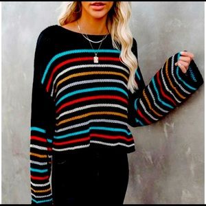 Vici Cropped Striped Knit Sweater